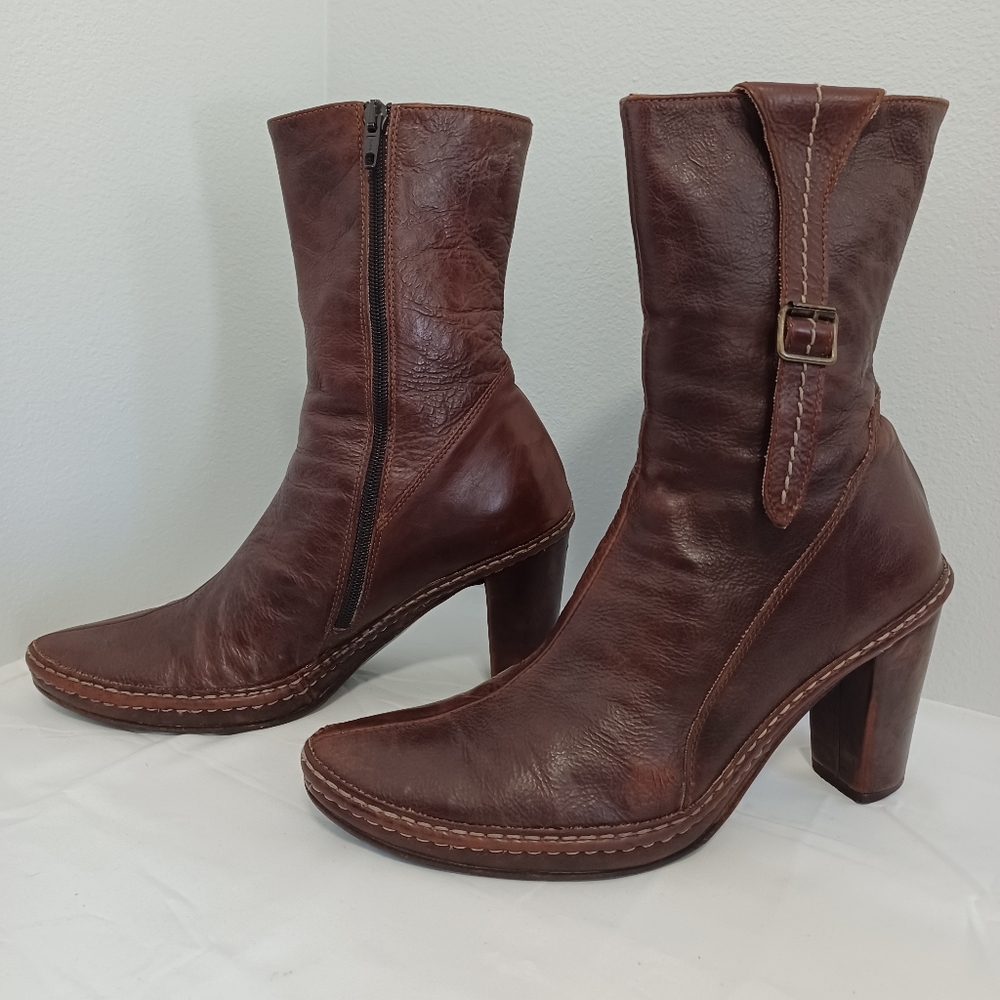 Alberto Fermani chunky heel boots Brown leather zip-up  made in Italy size39 - Picture 2 of 15